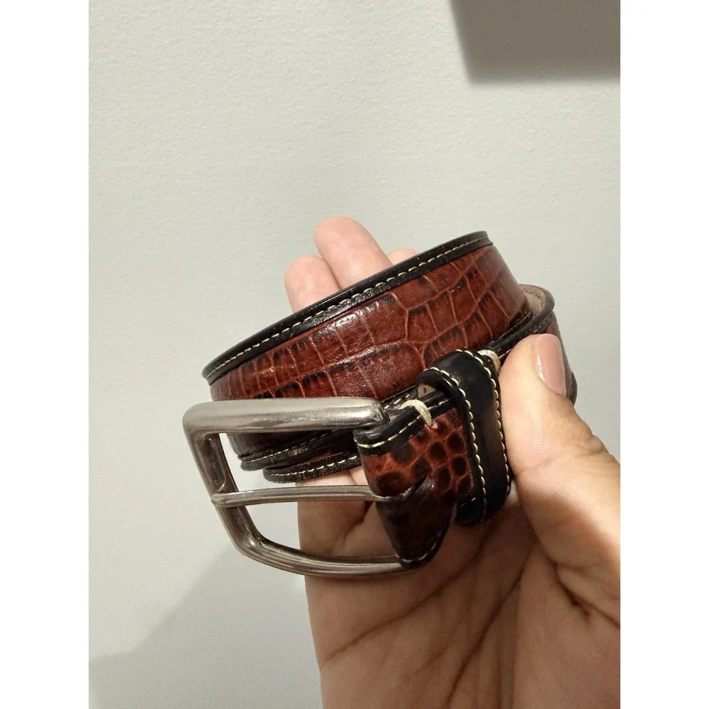 Tommy Bahama‎ Genuine Top Grain Brown Croc Embossed Leather Belt Men's Sz 40 40